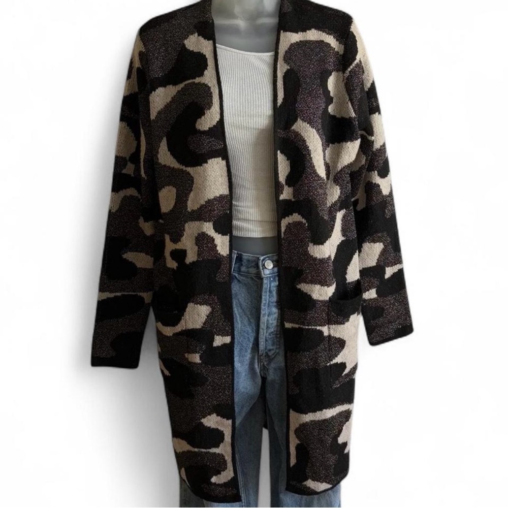 Nine West Black and Brown Camouflage Cardigan